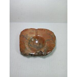 Vtg Alabaster Ashtray Italian Hand Carved Italy Red Orange Stone Midcentury MCM